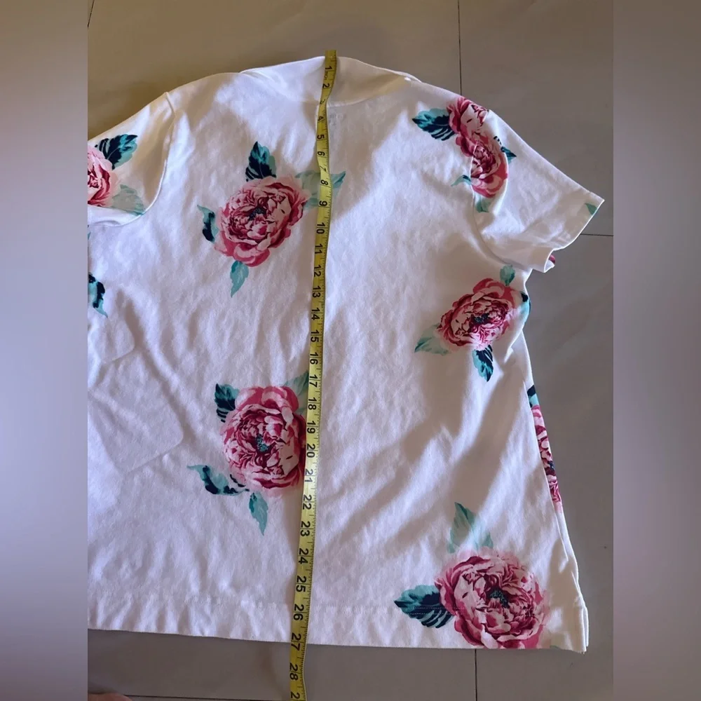 Croft & Barrow White Pink Rose Print Button Neck Polo Shirt size XL - Picture 5 of 16